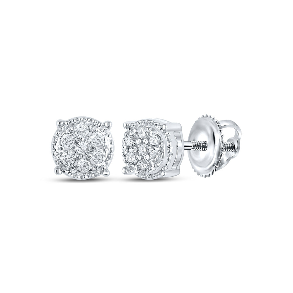 10K White Or Yellow Gold Womens Round Diamond Flower Cluster Earrings