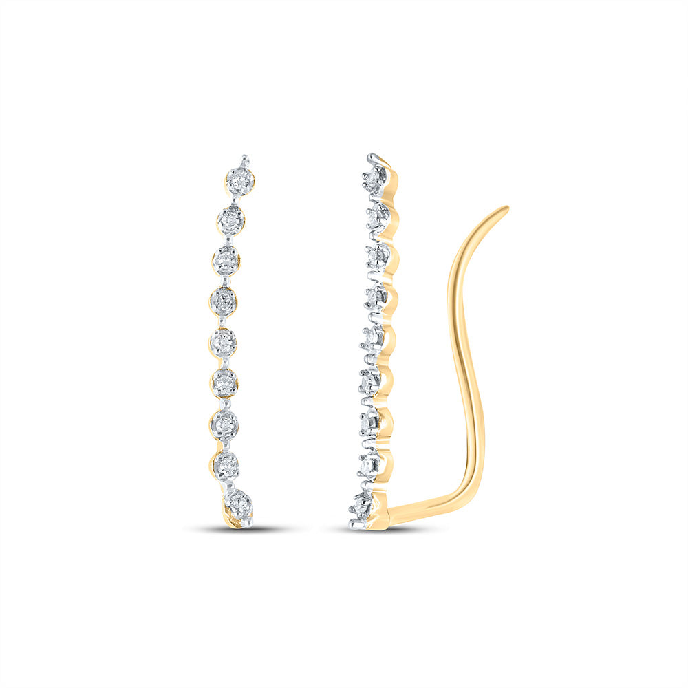 10K White Or Yellow Gold Womens Round Diamond Climber Earrings