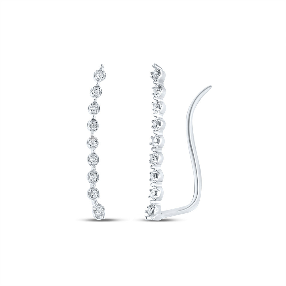 10K White Or Yellow Gold Womens Round Diamond Climber Earrings