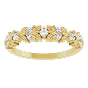 14K Yellow Gold Marquise 2.5 X 1.25 Mm Polished 1/4 Ctw Natural Diamond Anniversary Band Size 7