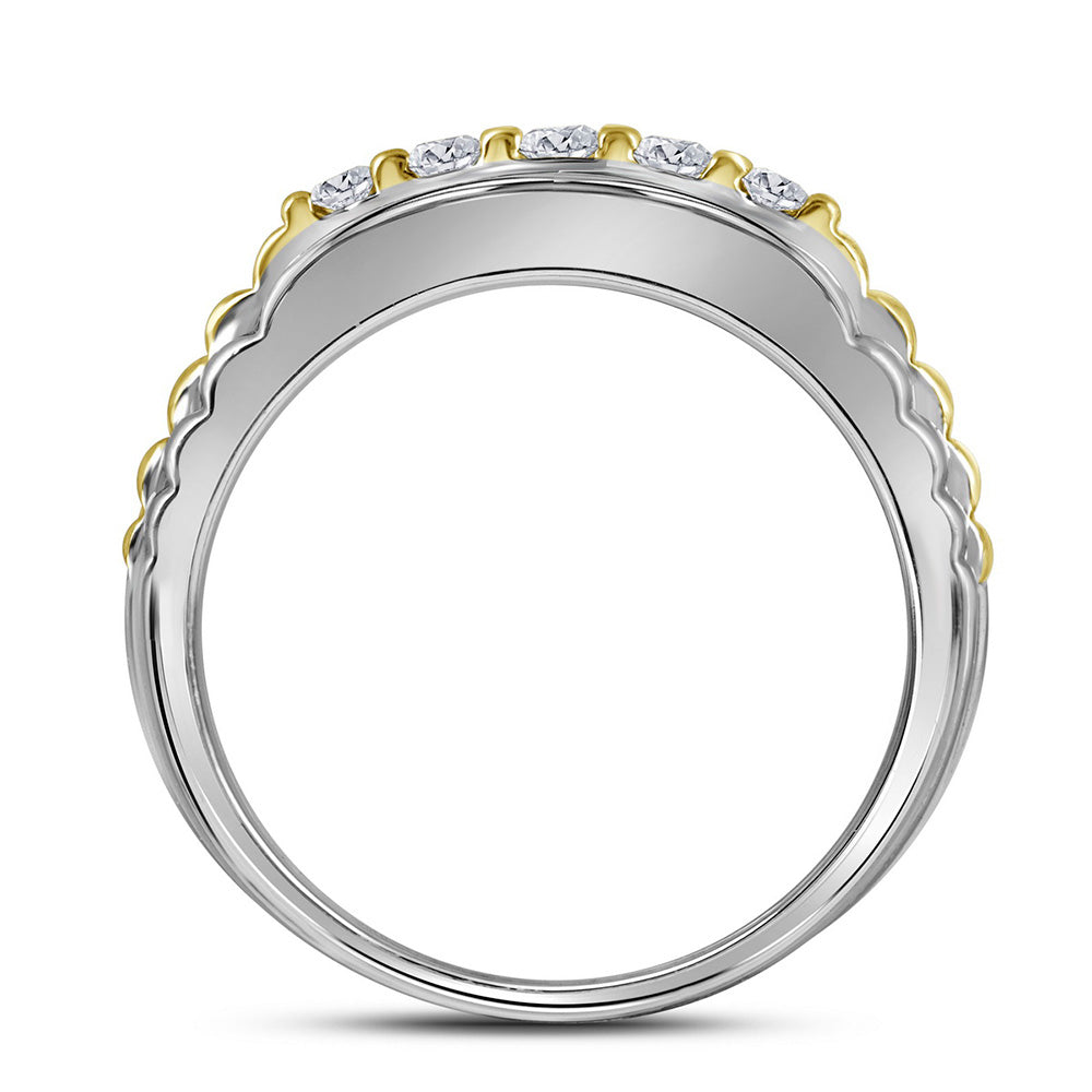 14K Two-tone White Gold Mens Round Diamond Cluster Ring Band 1 Cttw, Mens Size: 7-13
