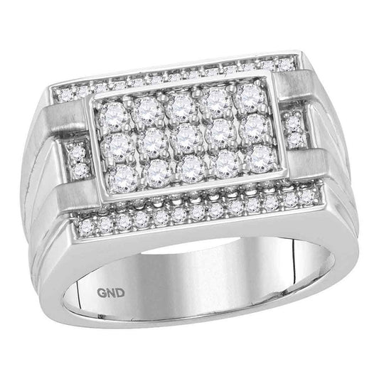 14K White Gold Mens Round Diamond Square Cluster Ring 1 Cttw, Mens Size: 7-13