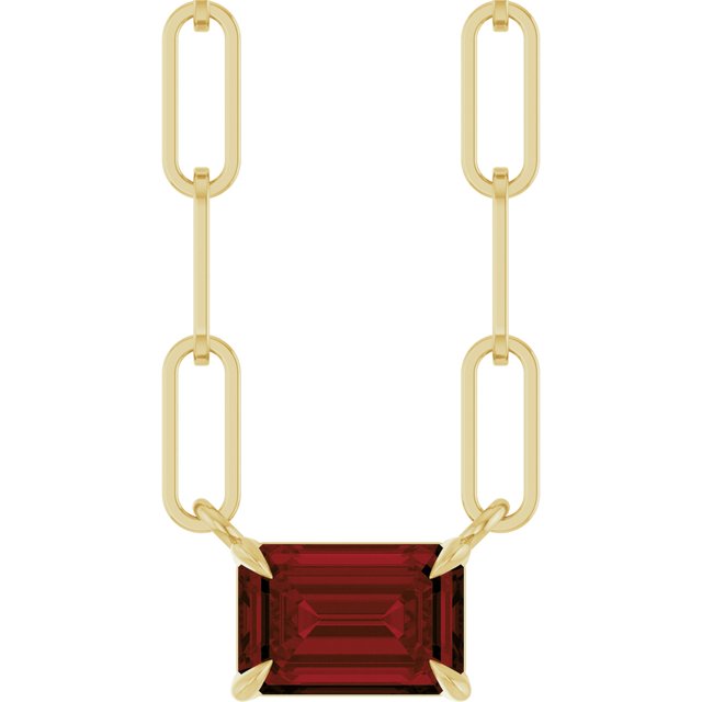 14K Yellow Gold Or Sterling Silver Emerald 6 X 4 Mm 18 In Polished Natural Mozambique Garnet Solitaire Claw Prong Necklace