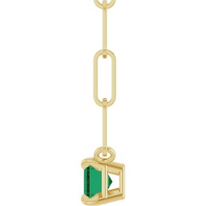 14K Yellow Gold Emerald 6 X 4 Mm Lab-Grown Emerald Solitaire Claw Prong Necklace, Length: 18 In