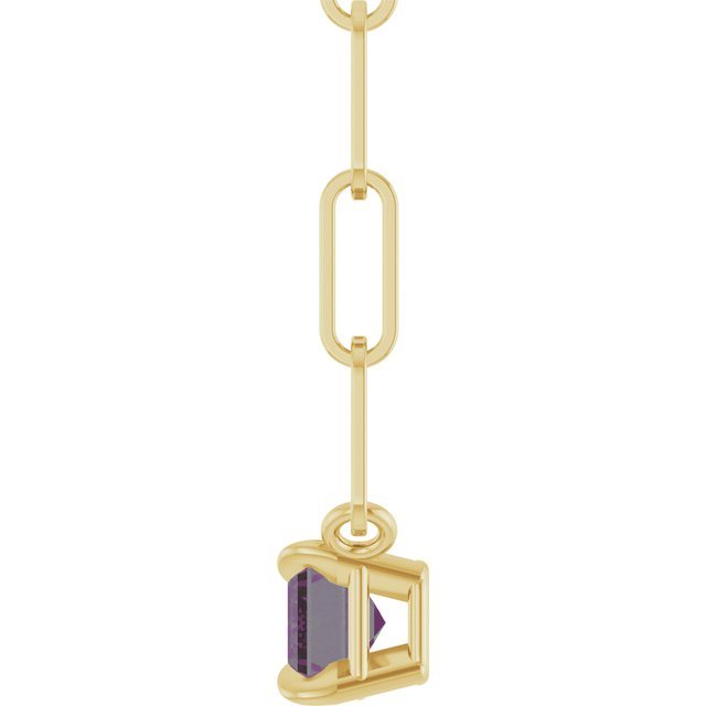 14K Yellow Gold Emerald 6 X 4 Mm 18 In Polished Lab-Grown Alexandrite Solitaire Claw Prong Necklace