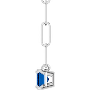14K White Gold Emerald 6 X 4 Mm Lab-Grown Blue Sapphire Solitaire Claw Prong Necklace, Length: 18 In