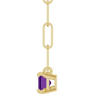 14K Yellow Gold Emerald 6 X 4 Mm Natural Amethyst Solitaire Claw Prong Necklace, Length: 18 In
