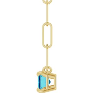 14K Yellow Gold Emerald 6 X 4 Mm Natural Zircon Solitaire Claw Prong Necklace, Length: 18 In