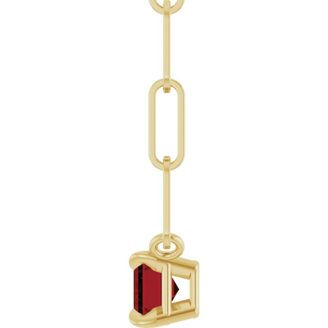 14K Yellow Gold Or Sterling Silver Emerald 6 X 4 Mm 18 In Polished Natural Mozambique Garnet Solitaire Claw Prong Necklace