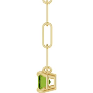 14K Yellow Gold Emerald 6 X 4 Mm Natural Peridot Solitaire Claw Prong Necklace, Length: 18 In