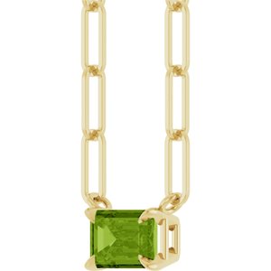 14K Yellow Gold Emerald 6 X 4 Mm Natural Peridot Solitaire Claw Prong Necklace, Length: 18 In