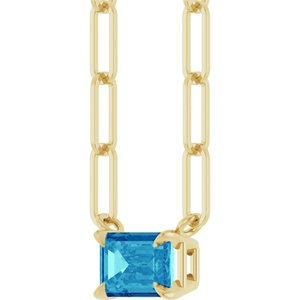 14K Yellow Gold Emerald 6 X 4 Mm Natural Zircon Solitaire Claw Prong Necklace, Length: 18 In