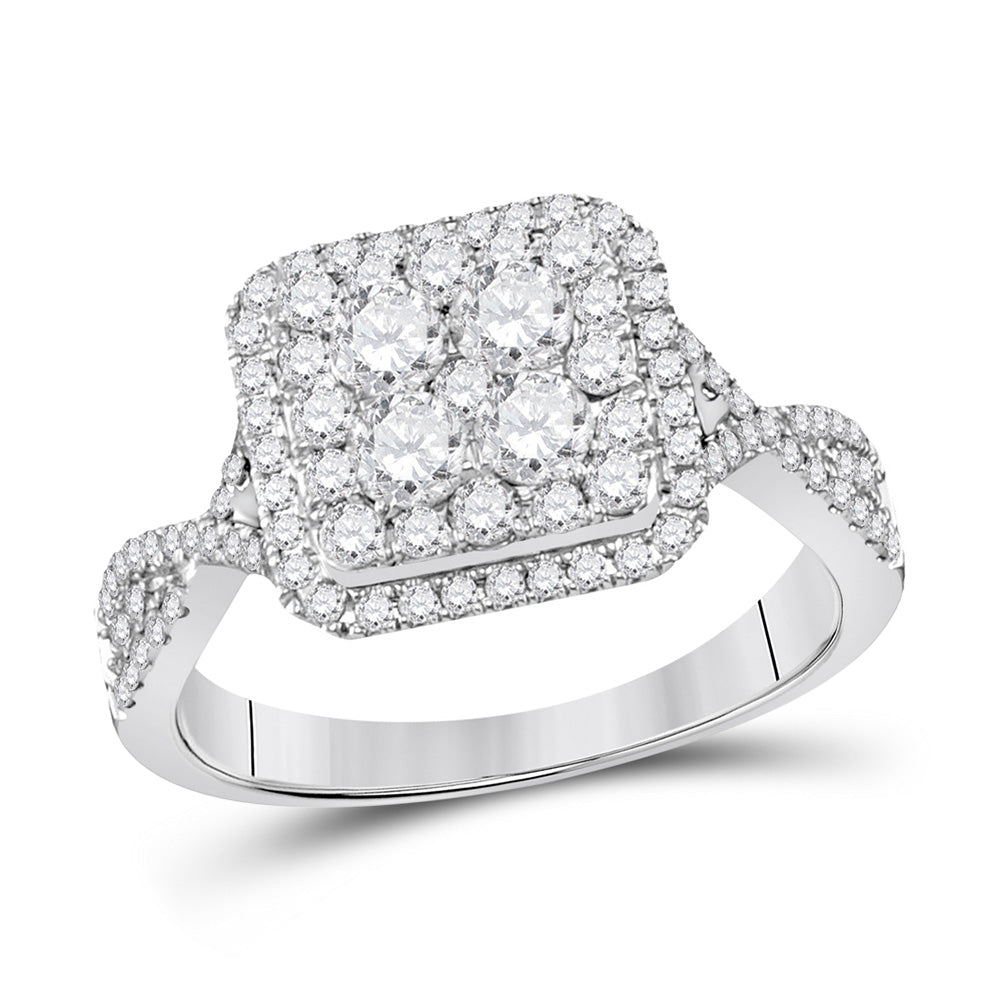 14K White Gold Round Diamond Cluster Bridal Wedding Engagement Ring 1 Cttw, Womens Size: 5-10