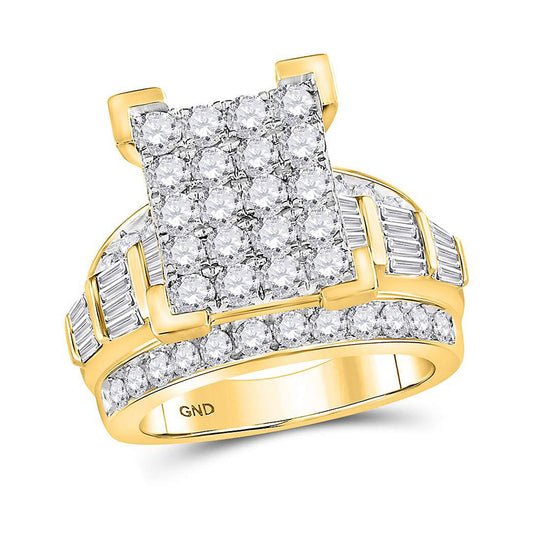 10K Yellow Gold Round Diamond Cluster Bridal Wedding Engagement Ring 3 Cttw, Womens Size: 5-10