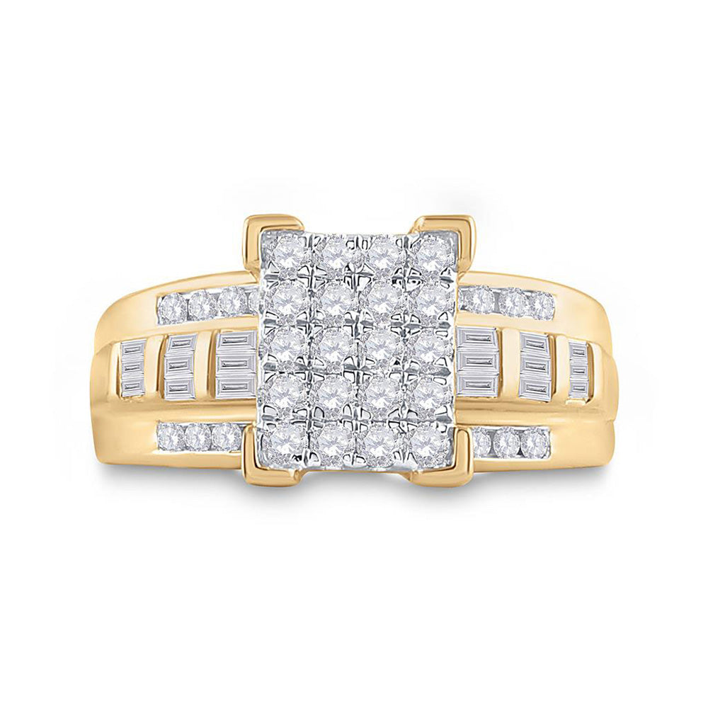10K Yellow Gold Round Diamond Cluster Bridal Wedding Engagement Ring 7/8 Cttw, Womens Size: 5-10