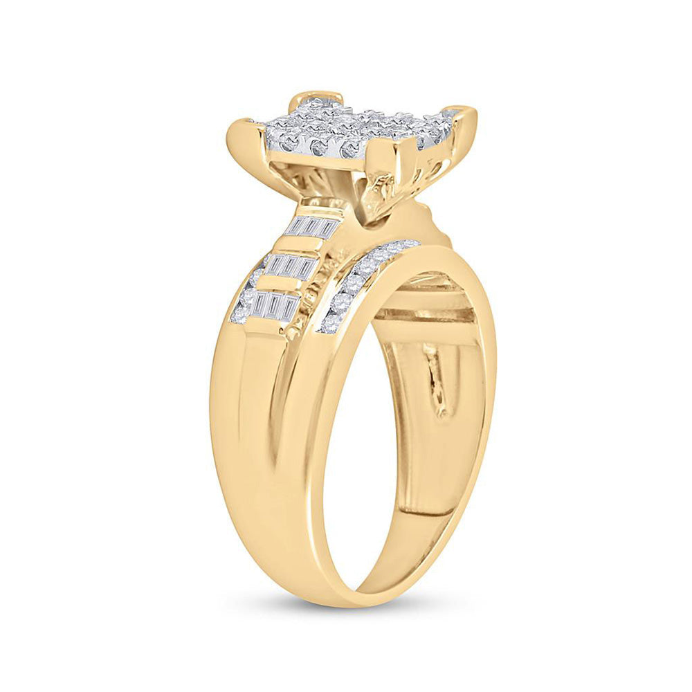 10K Yellow Gold Round Diamond Cluster Bridal Wedding Engagement Ring 7/8 Cttw, Womens Size: 5-10