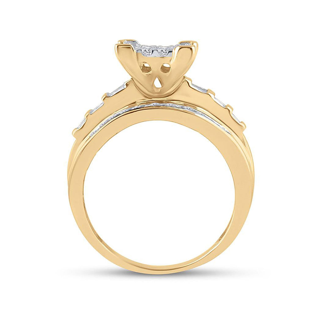 10K Yellow Gold Round Diamond Cluster Bridal Wedding Engagement Ring 7/8 Cttw, Womens Size: 5-10