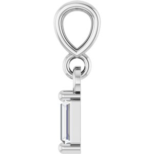 14K White Gold Straight Baguette 3 X 1.5Mm G-H Si2-Si3 .06 Ct Natural Diamond Solitaire Pendant