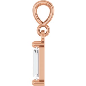 14K Rose Gold Straight Baguette 5 X 2Mm G-H Vs 1/6 Ct Natural Diamond Solitaire Pendant