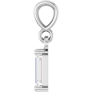 14K White Gold Straight Baguette 4 X 2Mm G-H Si2-Si3 1/8 Ct Natural Diamond Solitaire Pendant