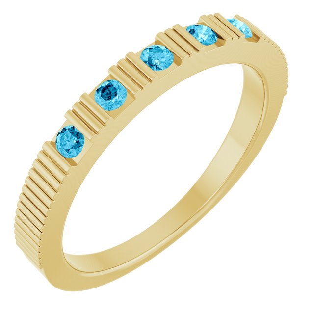 14K Yellow Gold Round 2 Mm Polished Natural Aquamarine Stackable Birthstone Ring, Size 7