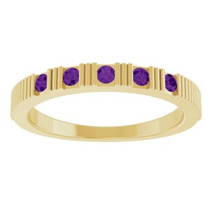 14K Yellow Gold Round 2 Mm Natural Amethyst Stackable Birthstone Ring Size 7