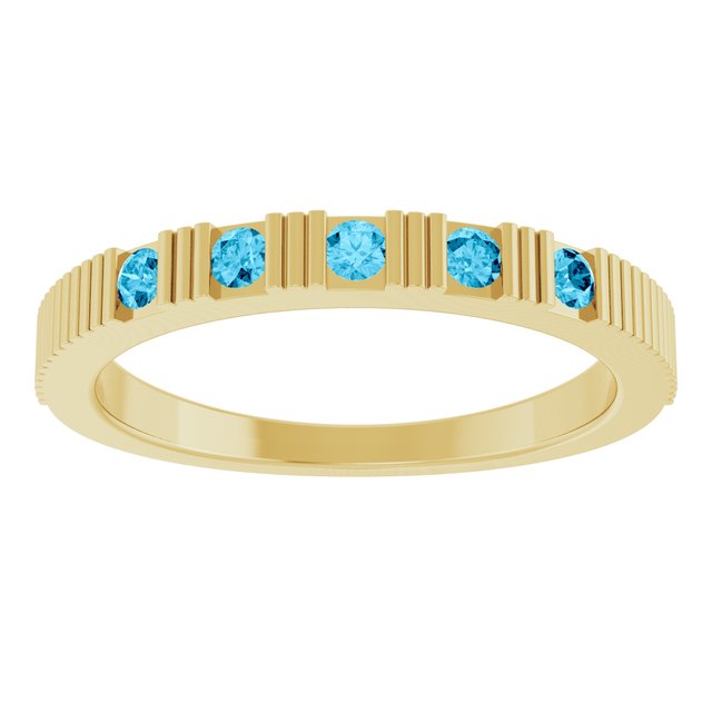 14K Yellow Gold Round 2 Mm Polished Natural Aquamarine Stackable Birthstone Ring, Size 7