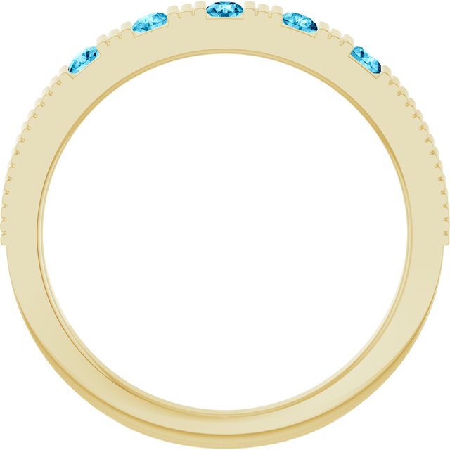 14K Yellow Gold Round 2 Mm Polished Natural Aquamarine Stackable Birthstone Ring, Size 7