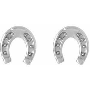 14K White Gold 6.08 X 5.71 Mm Pair Friction Backs Included Polished Horseshoe Earrings