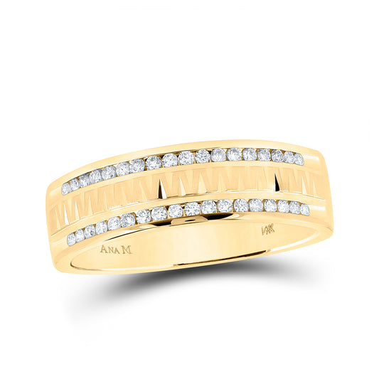 14K Yellow Gold Mens Round Diamond Wedding Double Row Band Ring 1/4 Cttw, Mens Size: 7-13