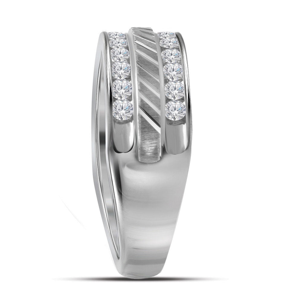 14K White Gold Mens Round Channel-set Diamond Double Row Grecco Wedding Band Ring 1 Cttw, Mens Size: 7-13