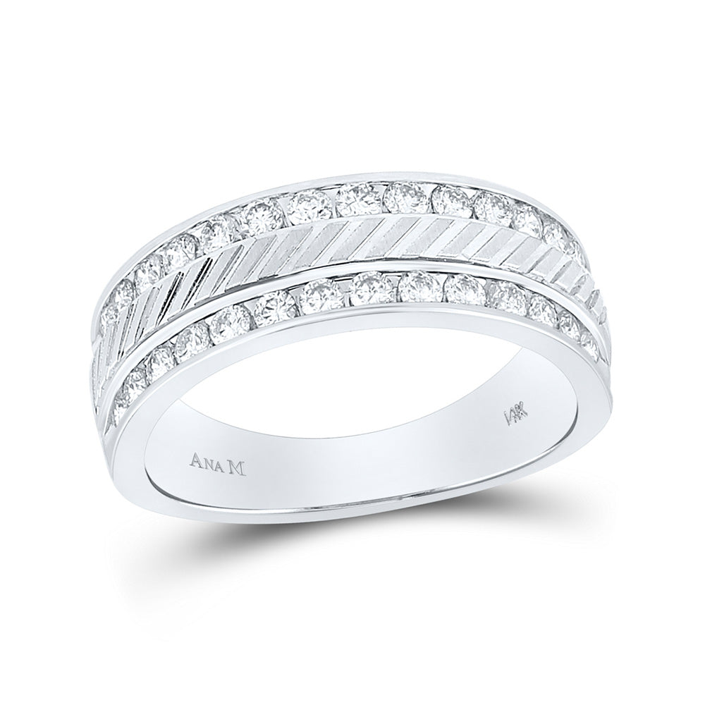 14K White Gold Mens Round Channel-set Diamond Double Row Grecco Wedding Band Ring 1 Cttw, Mens Size: 7-13