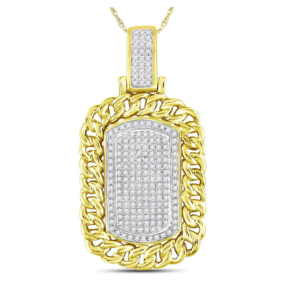 10K Yellow Gold Mens Round Diamond Curb Link Dog Tag Charm Pendant 5/8 Cttw, Length: 1.58 In, Width: 0.84 In