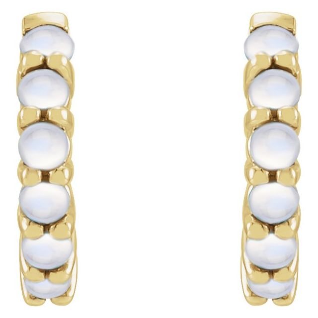 14K Yellow Or White Or Rose Gold Round Hinged Polished Natural Cabochon Hinged Hoop Earrings