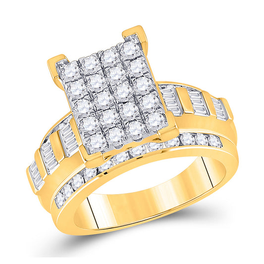 10K Yellow Gold Round Diamond Cluster Bridal Wedding Engagement Ring 1-1/2 Cttw, Womens Size: 5-10