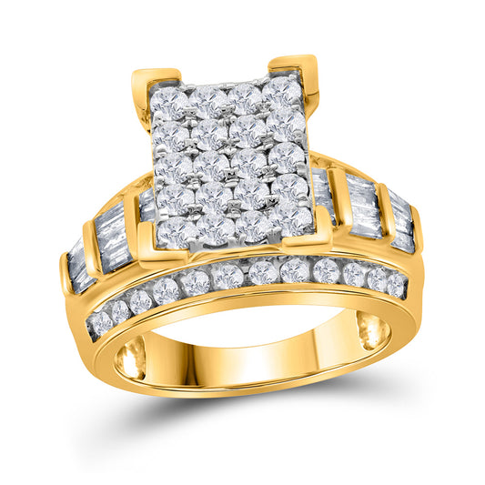 10K Yellow Gold Round Diamond Cluster Bridal Wedding Engagement Ring 2 Cttw, Womens Size: 5-10