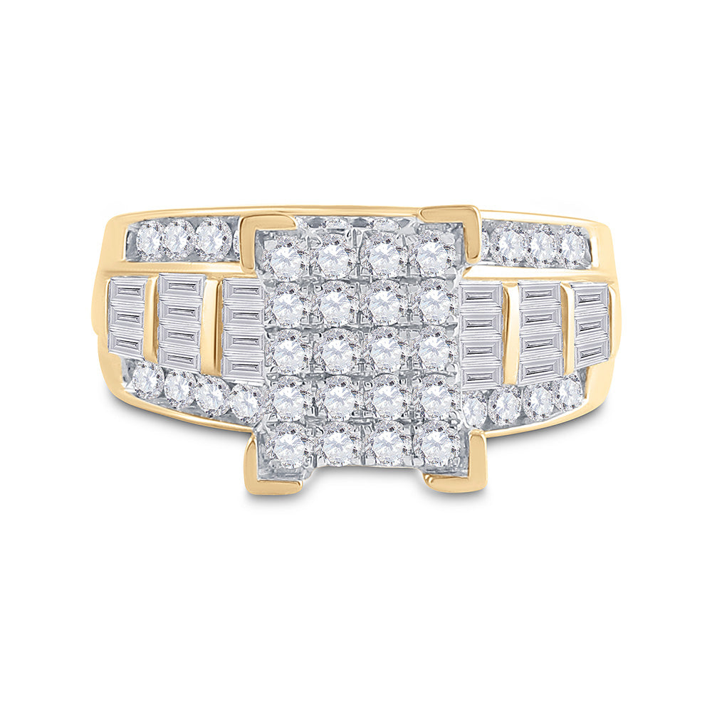 10K Yellow Gold Round Diamond Cluster Bridal Wedding Engagement Ring 1-1/2 Cttw, Womens Size: 5-10