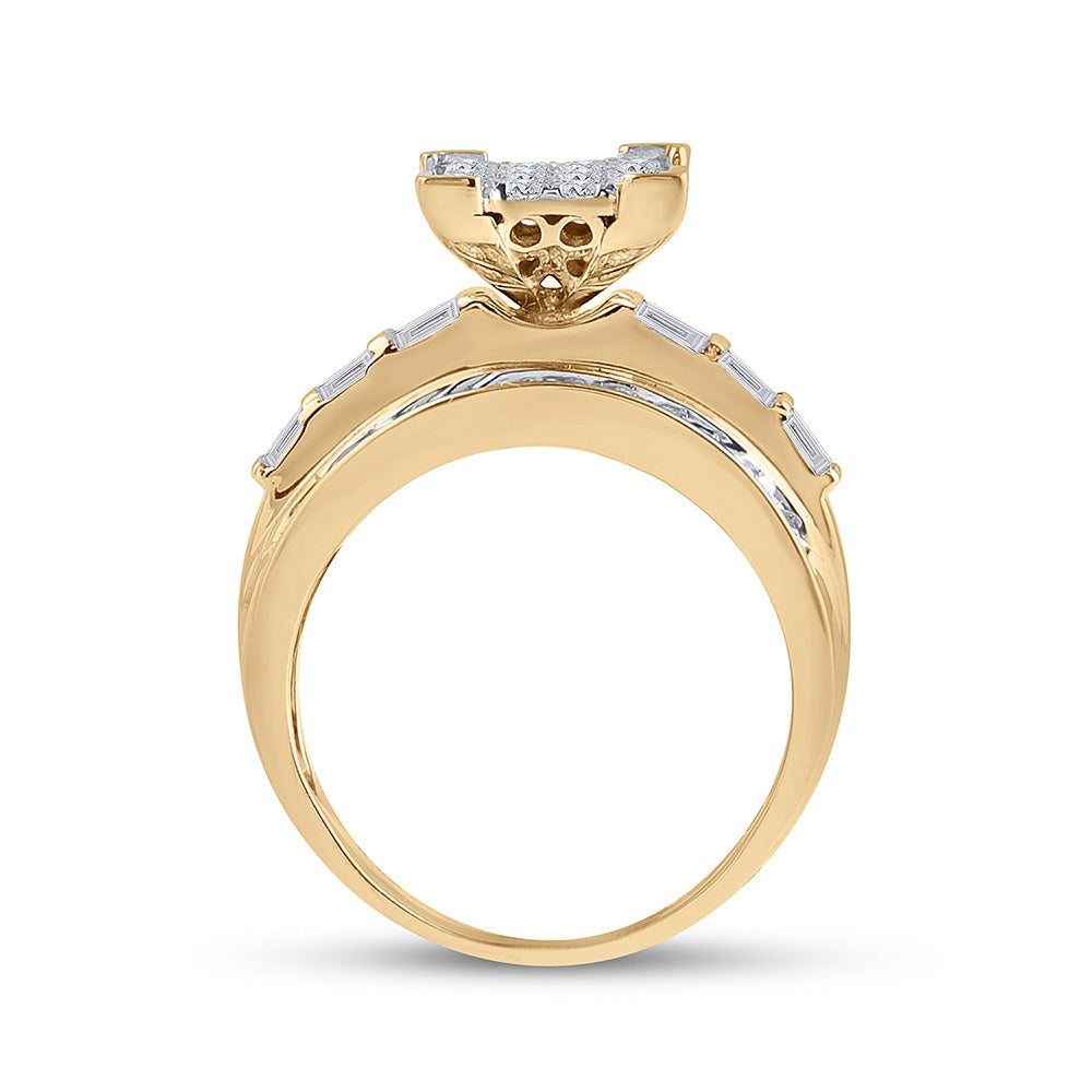 10K Yellow Gold Round Diamond Cluster Bridal Wedding Engagement Ring 1-1/2 Cttw, Womens Size: 5-10