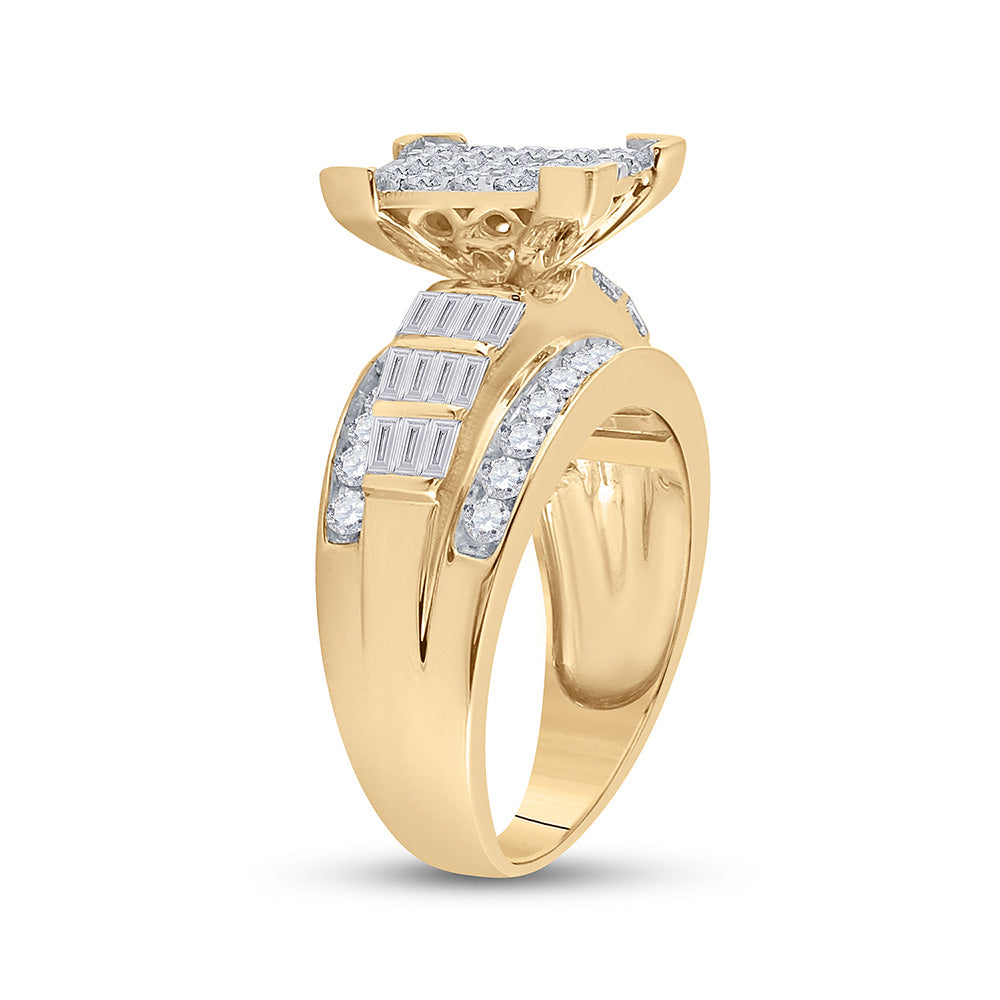 10K Yellow Gold Round Diamond Cluster Bridal Wedding Engagement Ring 1-1/2 Cttw, Womens Size: 5-10