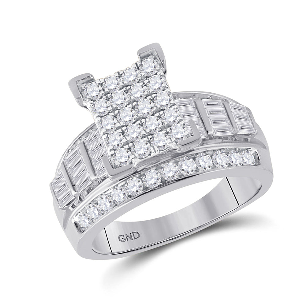 10K White Gold Round Diamond Cluster Bridal Wedding Engagement Ring 1-1/2 Cttw, Womens Size: 5-10