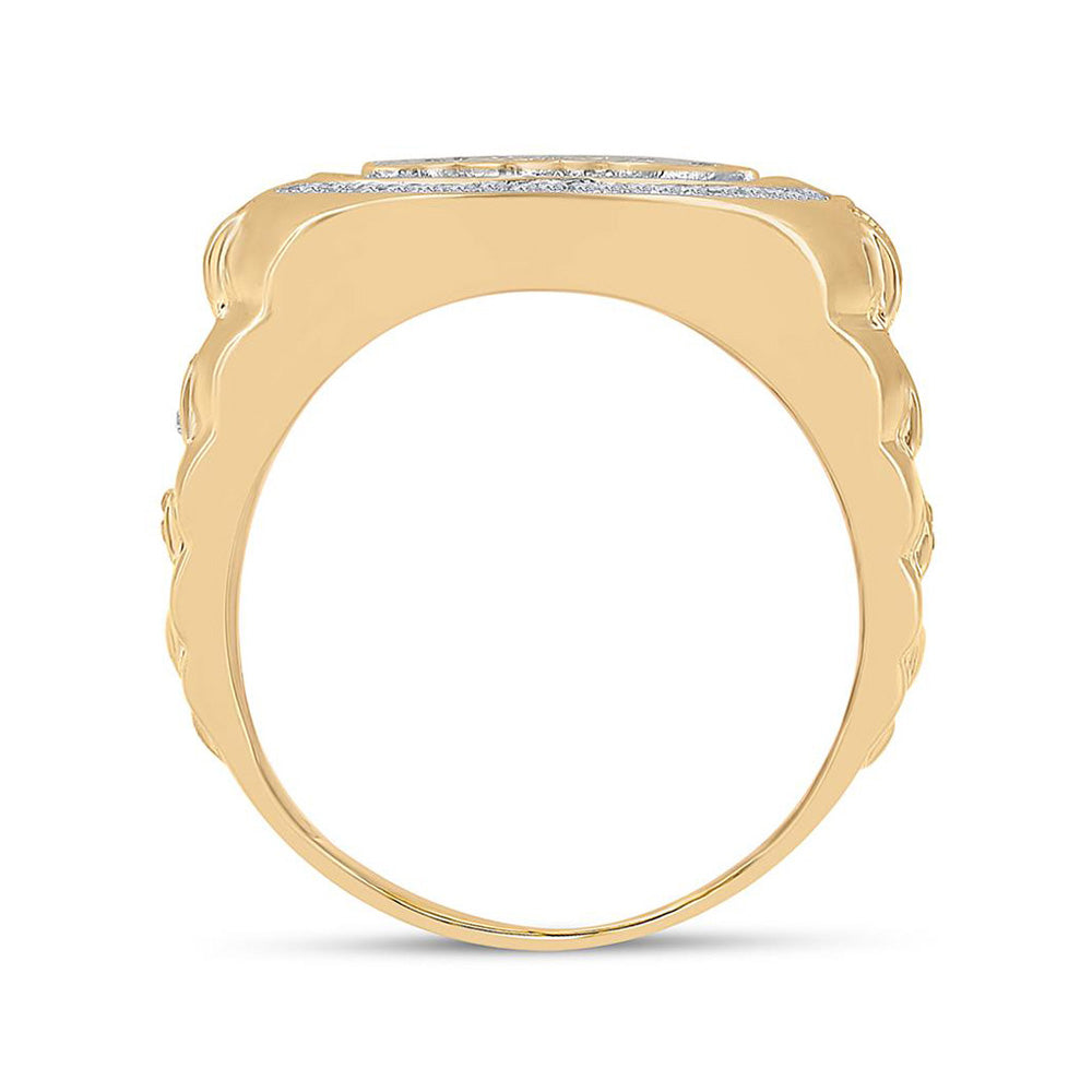 10K Yellow Gold Mens Round Diamond Allah Islam Circle Ring 3/4 Cttw, Mens Size: 7-13