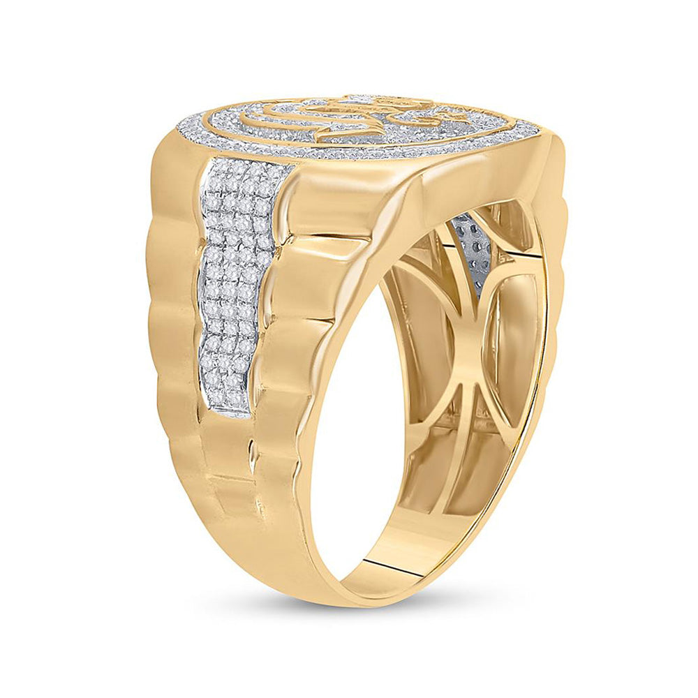 10K Yellow Gold Mens Round Diamond Allah Islam Circle Ring 3/4 Cttw, Mens Size: 7-13