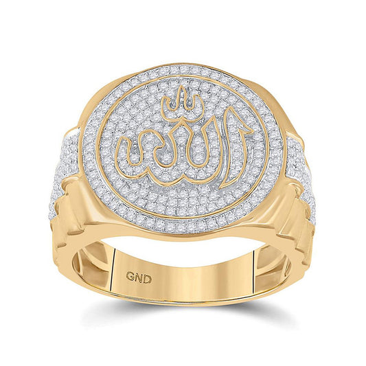 10K Yellow Gold Mens Round Diamond Allah Islam Circle Ring 3/4 Cttw, Mens Size: 7-13