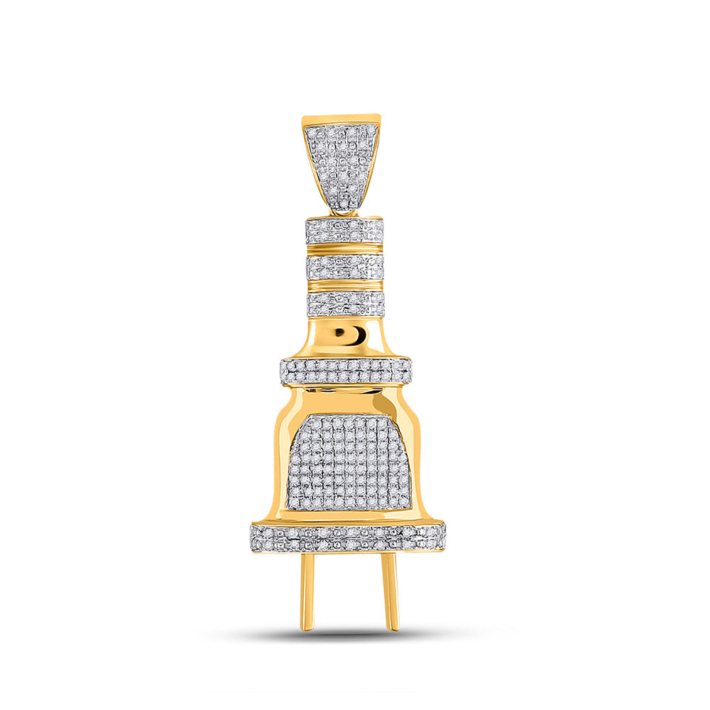 10K Yellow Gold Mens Round Diamond Plug Charm Pendant 1/2 Cttw, Length: 1.85 In, Width: 0.71 In