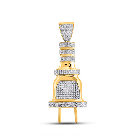 10K Yellow Gold Mens Round Diamond Plug Charm Pendant 1/2 Cttw, Length: 1.85 In, Width: 0.71 In