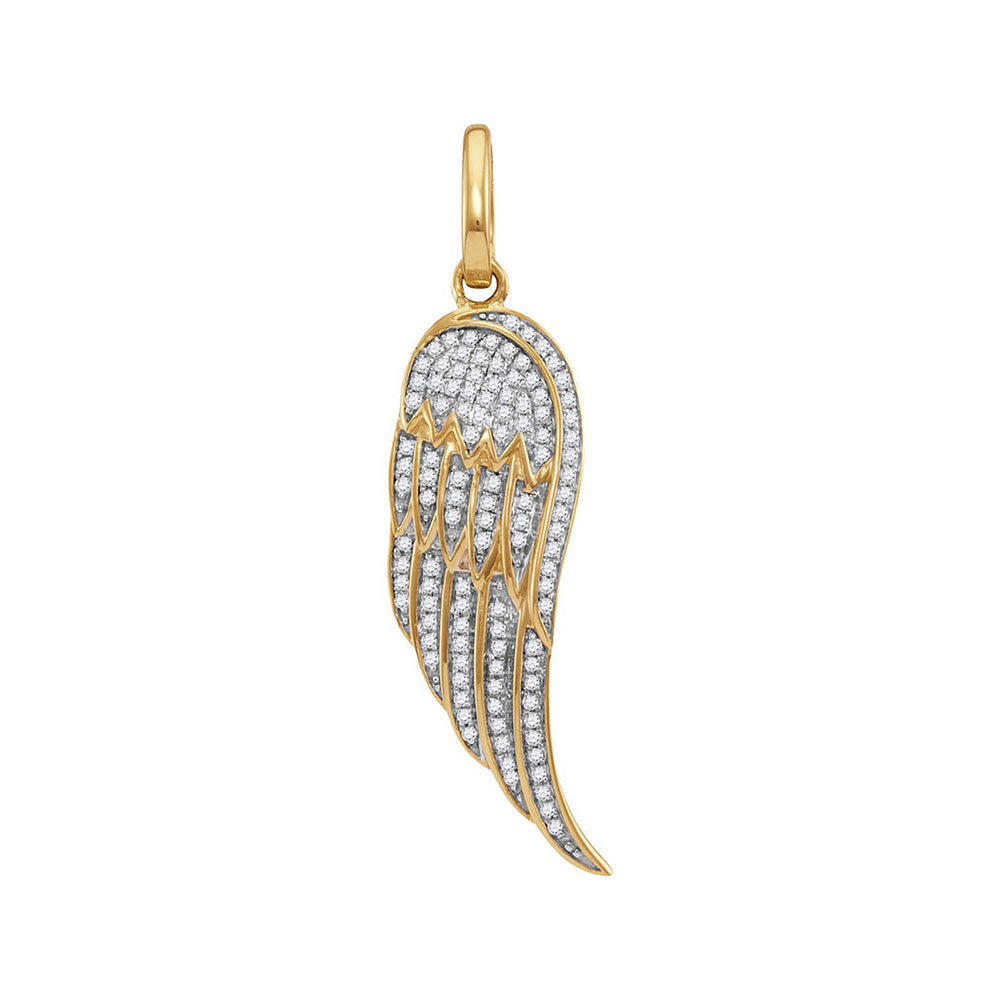 10K Yellow Gold Mens Round Diamond Feather Wing Charm Pendant 1/3 Cttw, Width: 0.39 In