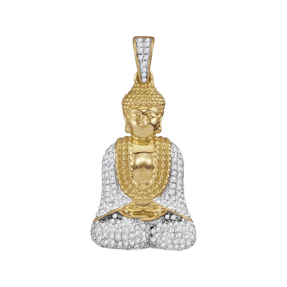 10K Yellow Gold Mens Round Diamond Gautama Buddha Charm Pendant 1/2 Cttw, Length: 1.31 In, Width: 0.64 In