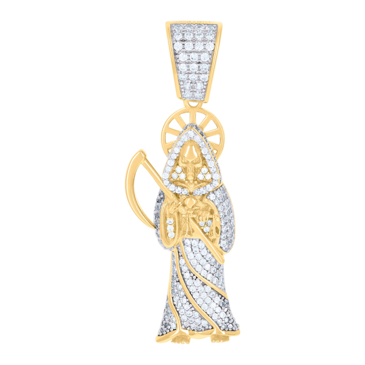Sterling Silver Mens Cubic-Zirconia Grim Reaper Death Angel Religious Charm Pendant