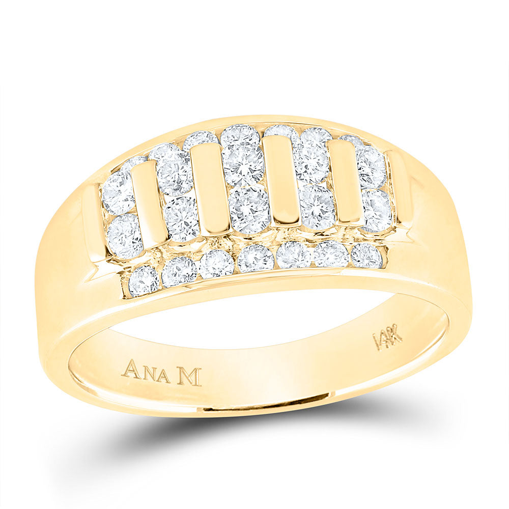 14K White Or Yellow Gold Mens Round Diamond Wedding Channel Set Band Ring , Mens Size: 7-13