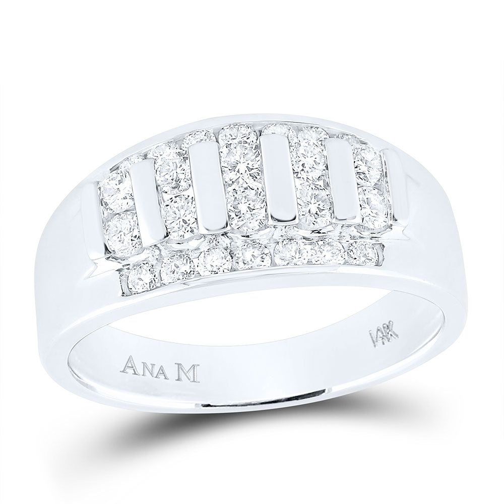 14K White Or Yellow Gold Mens Round Diamond Wedding Channel Set Band Ring , Mens Size: 7-13
